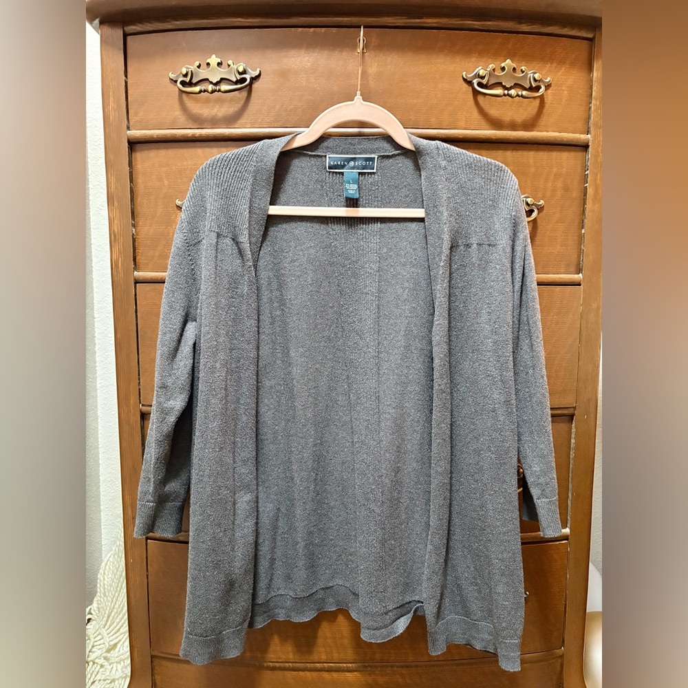 Karen Scott Charcoal Open Front Cardigan Macys exclusive--L